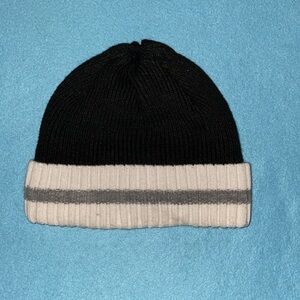 Beanie hat knit with fleece lining inside black gray cream unbranded size OSFM
